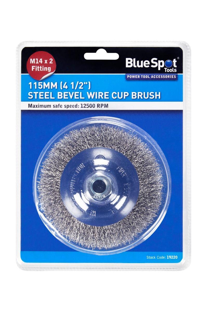 BLUE SPOT TOOLS 115MM (4 1/2") M14 X 2 STEEL BEVEL WIRE CUP BRUSH - Bargain LAB