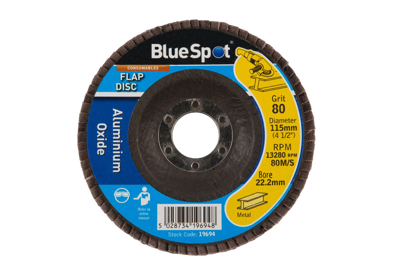 BLUE SPOT TOOLS 115MM (4.5") 80 GRIT ALUMINIUM OXIDE FLAP DISC - Bargain LAB