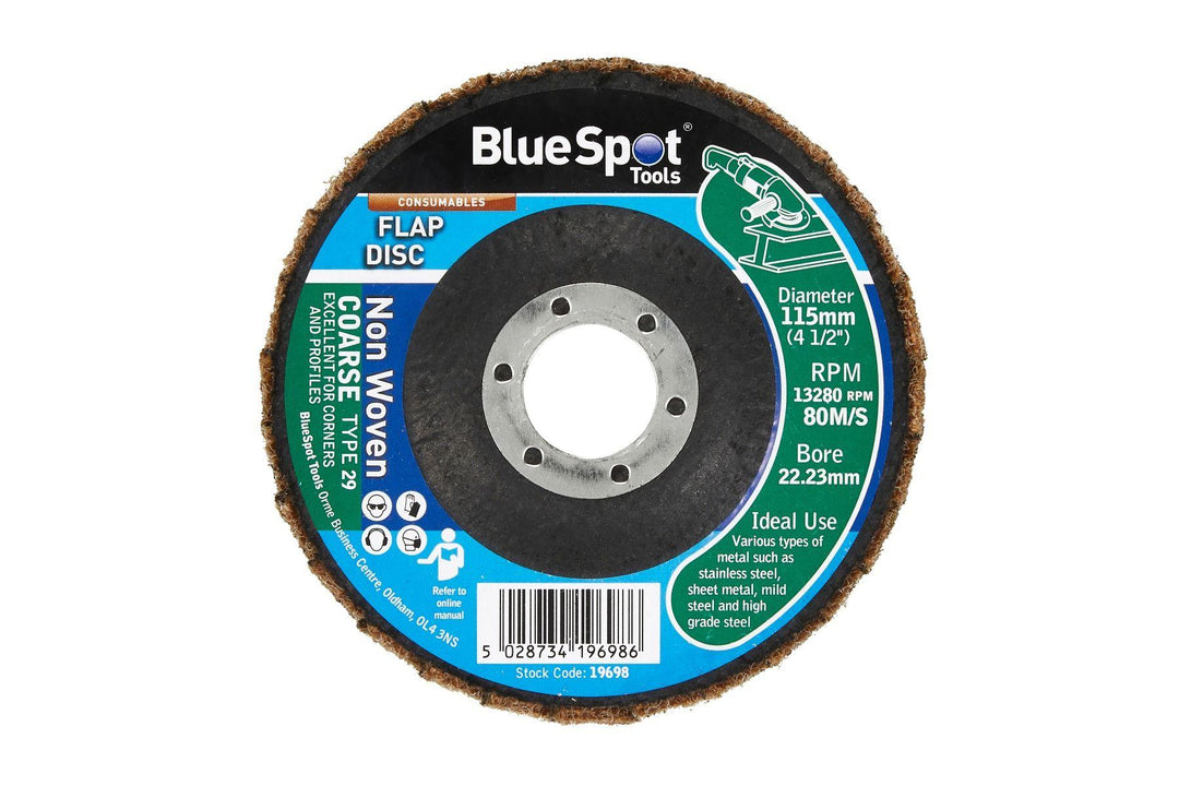 BLUE SPOT TOOLS 115MM (4.5") COARSE NON WOVEN FLAP DISC - Bargain LAB