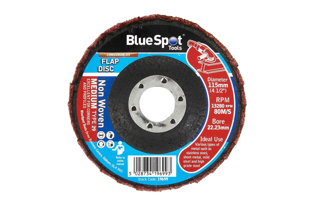 BLUE SPOT TOOLS 115MM (4.5") MEDIUM NON WOVEN FLAP DISC - Bargain LAB