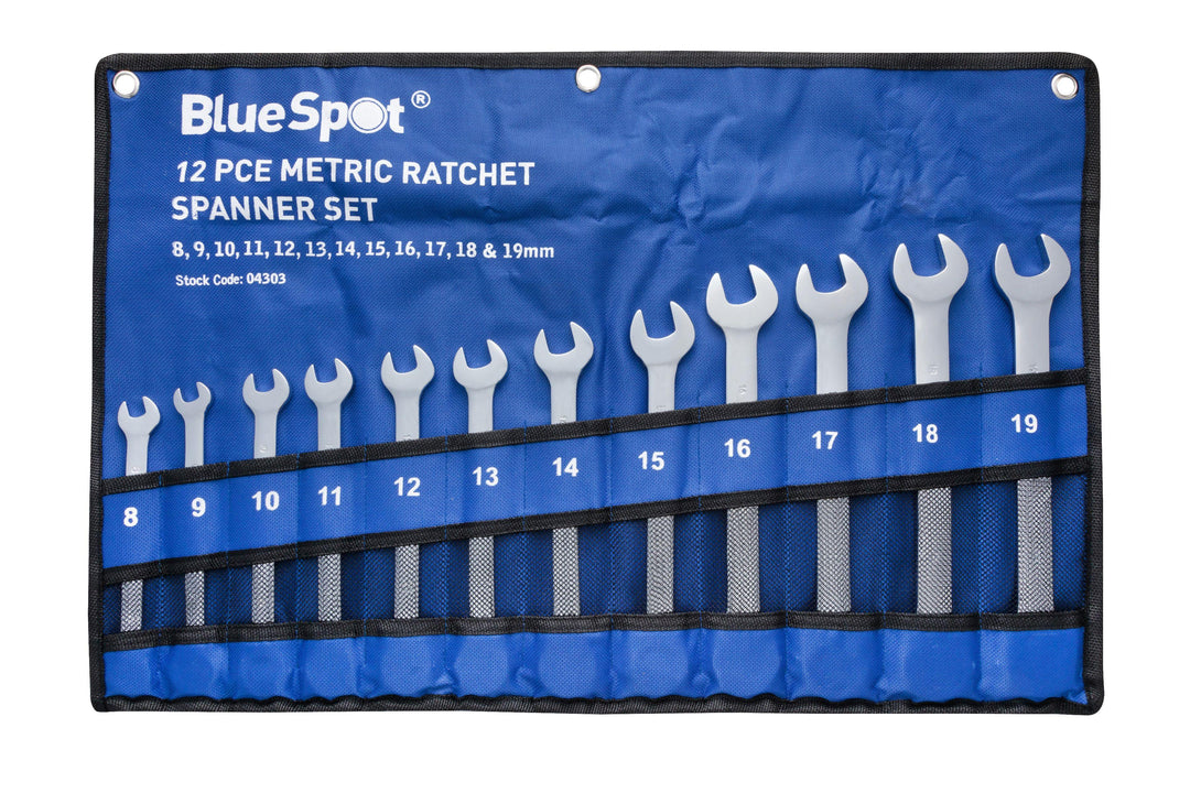 BLUE SPOT TOOLS 12 PCE METRIC RATCHET SPANNER SET (8-19MM) - Premium Automotive from BLUE SPOT - Just £51.99! Shop now at Bargain LAB