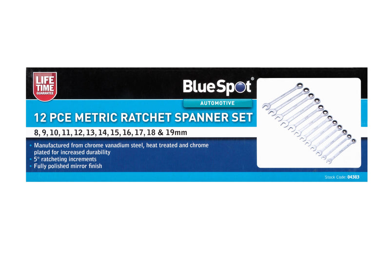 BLUE SPOT TOOLS 12 PCE METRIC RATCHET SPANNER SET (8-19MM) - Premium Automotive from BLUE SPOT - Just £51.99! Shop now at Bargain LAB