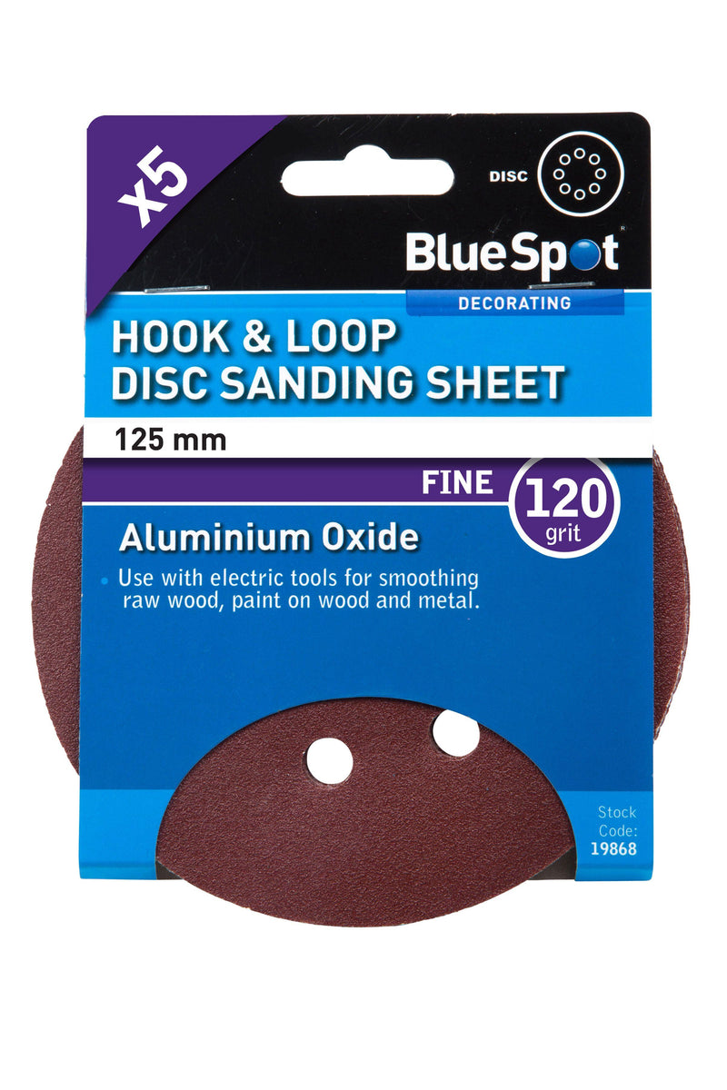 BLUE SPOT TOOLS 125MM 5 PACK 120 GRIT SANDING DISC - Premium Abrasives from BLUE SPOT - Just £3.99! Shop now at Bargain LAB