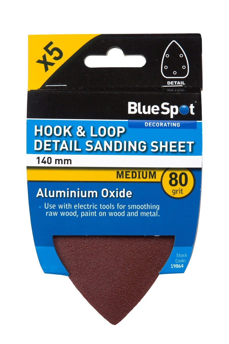 BLUE SPOT TOOLS 140MM 5 PACK 80 GRIT DETAIL SANDING SHEETS - Premium Abrasives from BLUE SPOT - Just £4.19! Shop now at Bargain LAB