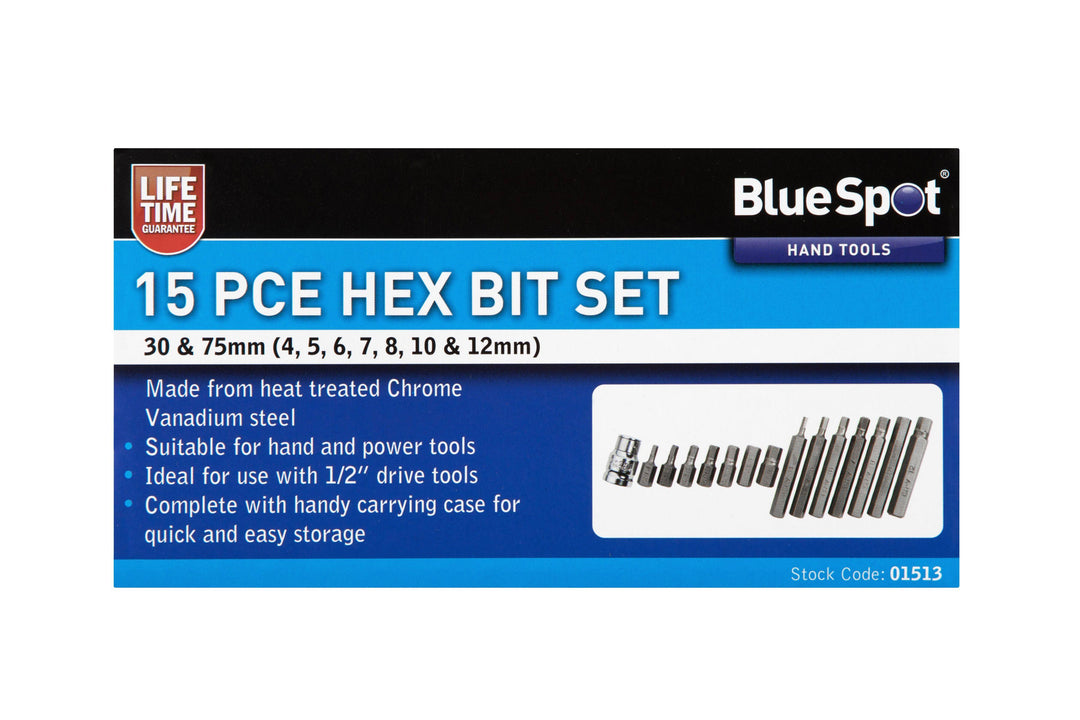 BLUE SPOT TOOLS 15 PCE 1/2" HEX BIT SET (H4-H12) - Premium Automotive from BLUE SPOT - Just £11.99! Shop now at Bargain LAB