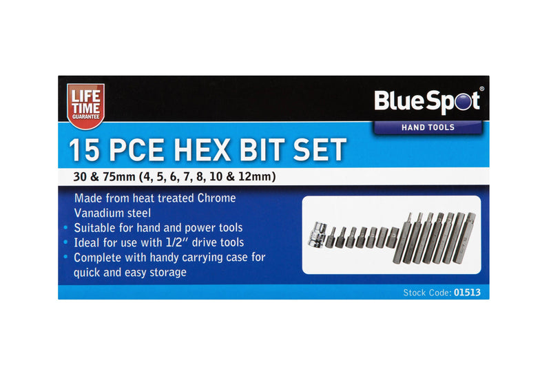 BLUE SPOT TOOLS 15 PCE 1/2" HEX BIT SET (H4-H12) - Premium Automotive from BLUE SPOT - Just £11.99! Shop now at Bargain LAB