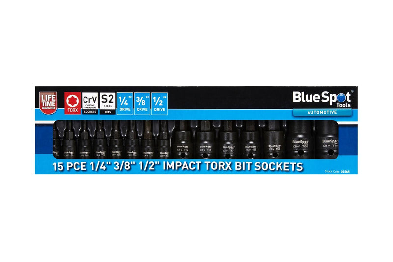 BLUE SPOT TOOLS 15 PCE 1/4" 3/8" 1/2" IMPACT TORX BIT SOCKETS - Premium Automotive from BLUE SPOT - Just £17.99! Shop now at Bargain LAB