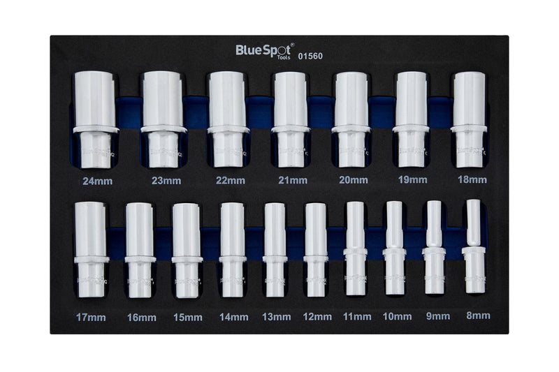 BLUE SPOT TOOLS 17 PCE 3/8" METRIC DEEP SOCKETS (8-24MM) (EVA FOAM) - Premium Automotive from BLUE SPOT - Just £28.99! Shop now at Bargain LAB