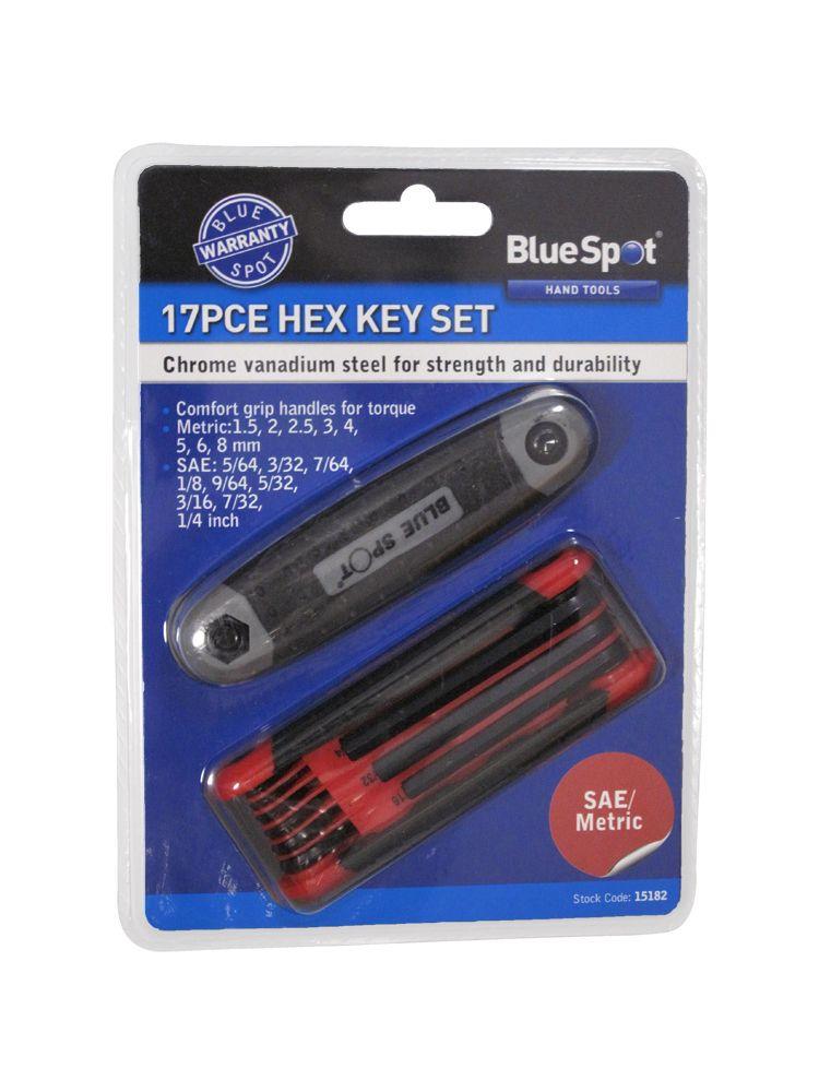 BLUE SPOT TOOLS 17 PCE METRIC AND IMPERIAL HEX KEY SET (1.5-8MM) (5/64"-1/4") - Premium Hand Tools from BLUE SPOT - Just £10.99! Shop now at Bargain LAB