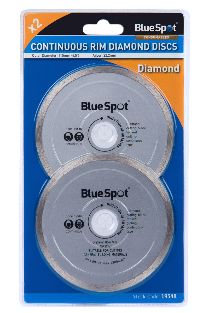 BLUE SPOT TOOLS 2 PCE CONTINUOUS RIM 115MM (4.5") DIAMOND DISCS - Bargain LAB