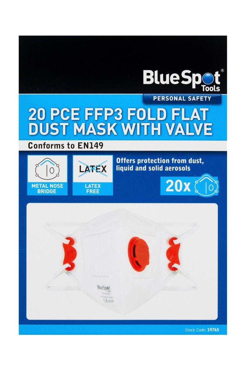 BLUE SPOT TOOLS 20 PCE FFP3 FOLD FLAT DUST MASK WITH VALVE - Premium Decorating from BLUE SPOT - Just £26.99! Shop now at Bargain LAB