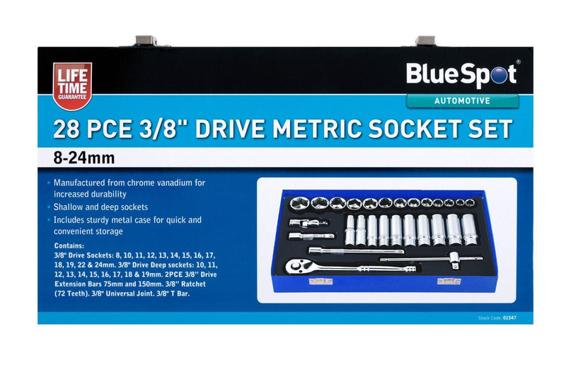 BLUE SPOT TOOLS 28 PCE 3/8" METRIC SOCKET SET (8-24MM) - Premium Automotive from BLUE SPOT - Just £49.99! Shop now at Bargain LAB