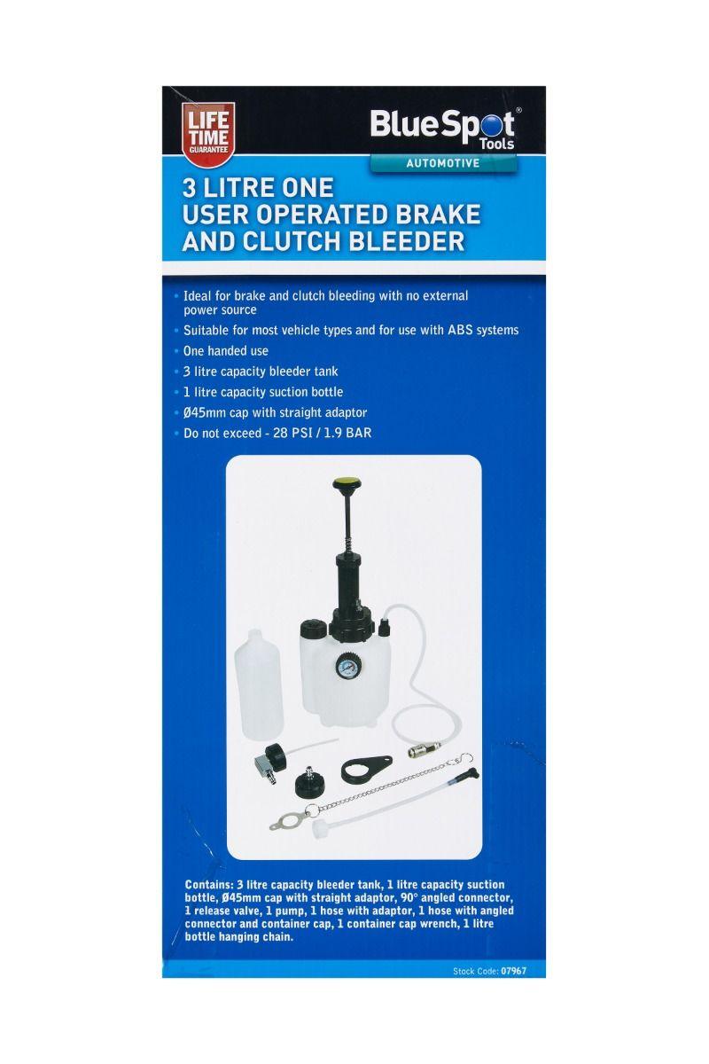 BLUE SPOT TOOLS 3 LITRE ONE USER OPERATED BRAKE AND CLUTCH BLEEDER - Premium Automotive from BLUE SPOT - Just £64.99! Shop now at Bargain LAB