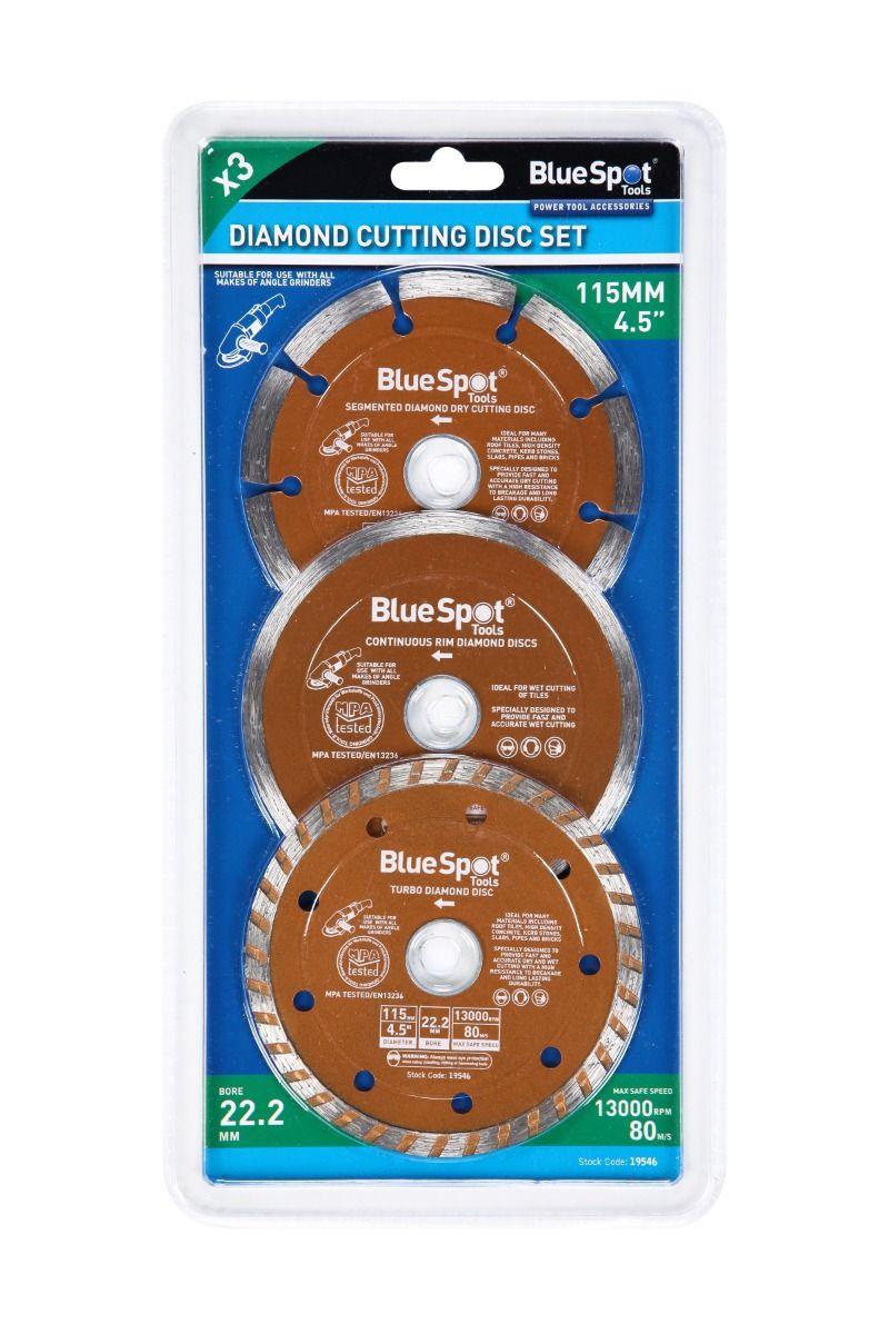 BLUE SPOT TOOLS 3 PCE 115MM (4.5") DIAMOND CUTTING DISC SET - Bargain LAB