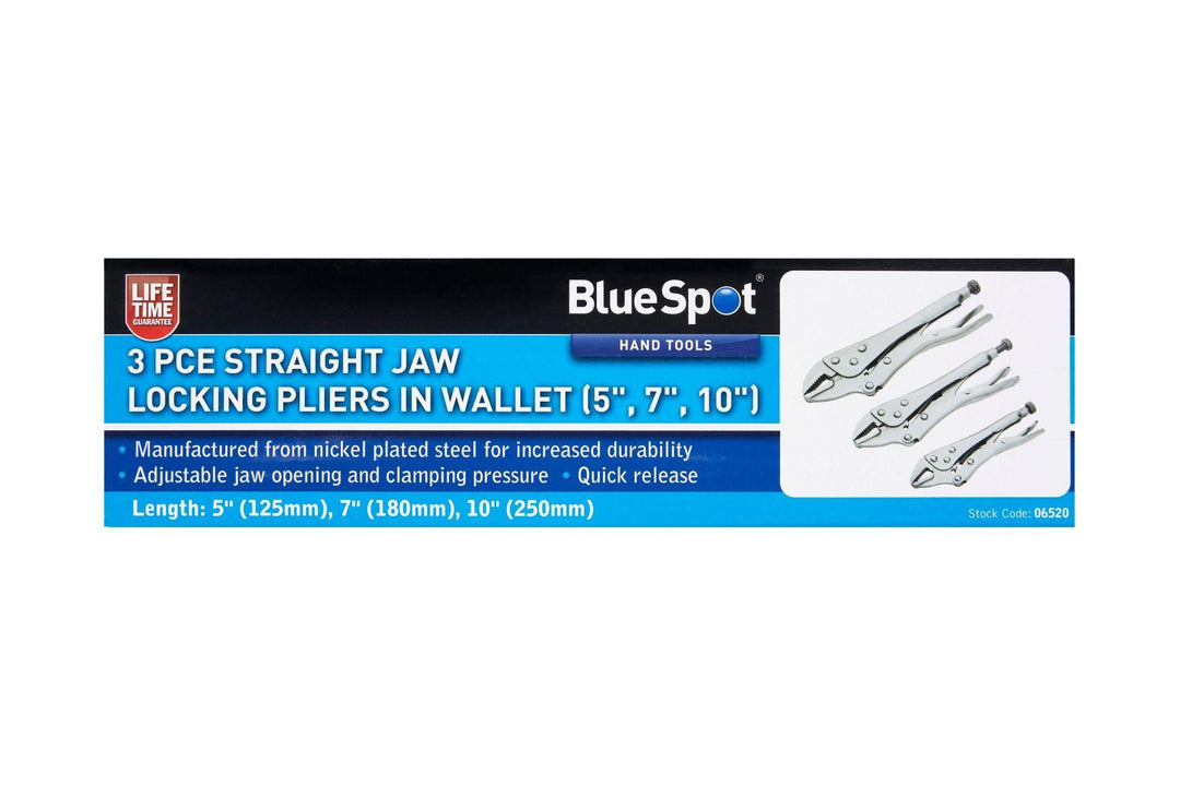 BLUE SPOT TOOLS 3 PCE STRAIGHT JAW LOCKING PLIERS IN WALLET (5", 7", 10") - Premium Hand Tools from BLUE SPOT - Just £14.99! Shop now at Bargain LAB