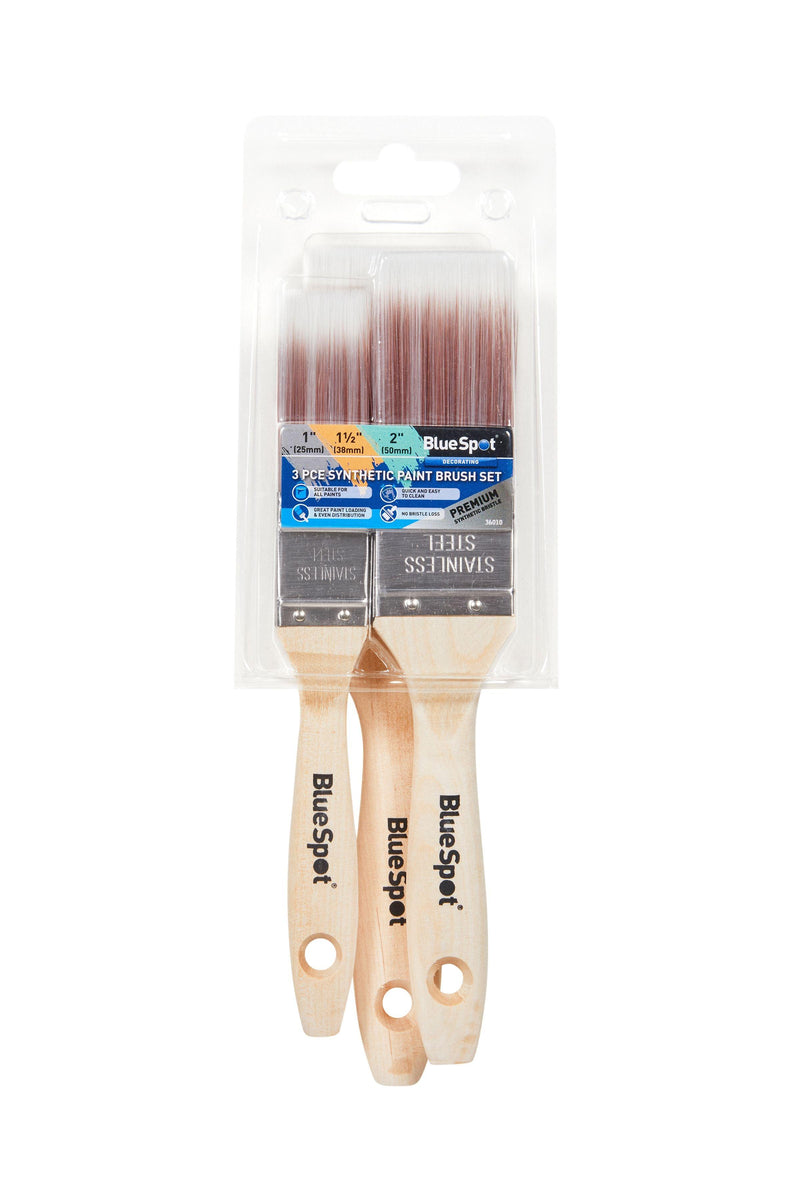 BLUE SPOT TOOLS 3 PCE SYNTHETIC PAINT BRUSH SET (1”, 1 ½” AND 2”) - Premium Decorating from BLUE SPOT - Just £7.99! Shop now at Bargain LAB