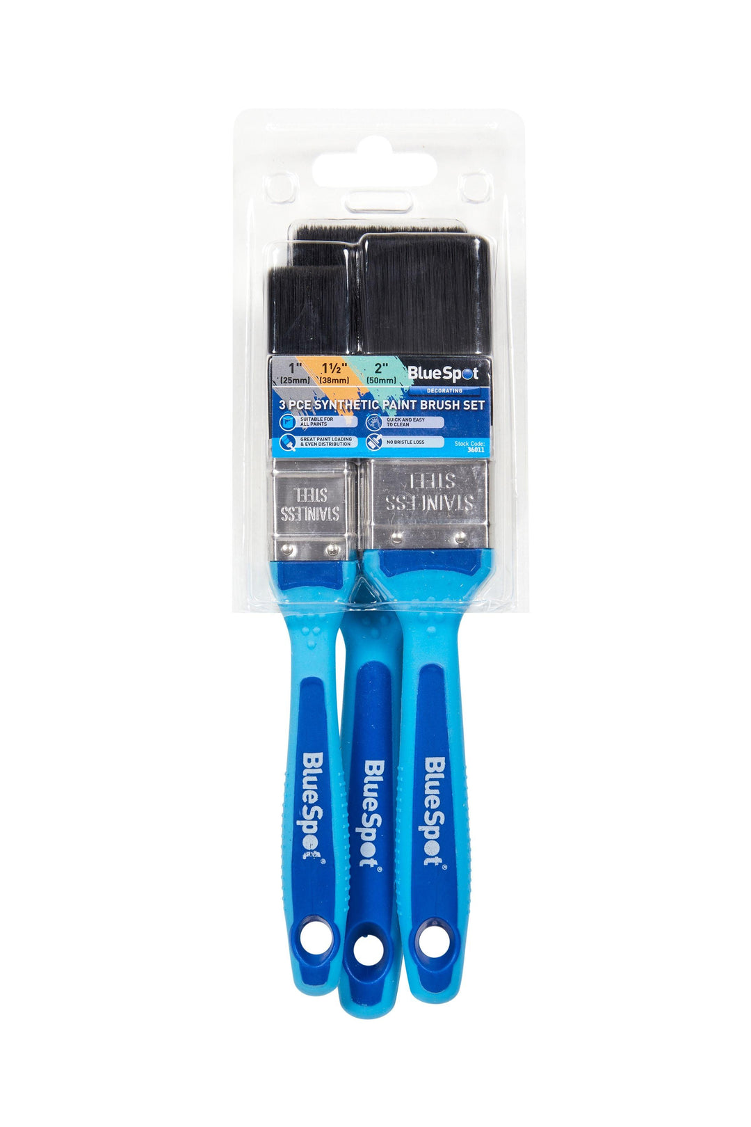 BLUE SPOT TOOLS 3 PCE SYNTHETIC PAINT BRUSH SET WITH SOFT GRIP HANDLE (1”, 1 ½” AND 2”) - Premium Decorating from BLUE SPOT - Just £7.50! Shop now at Bargain LAB