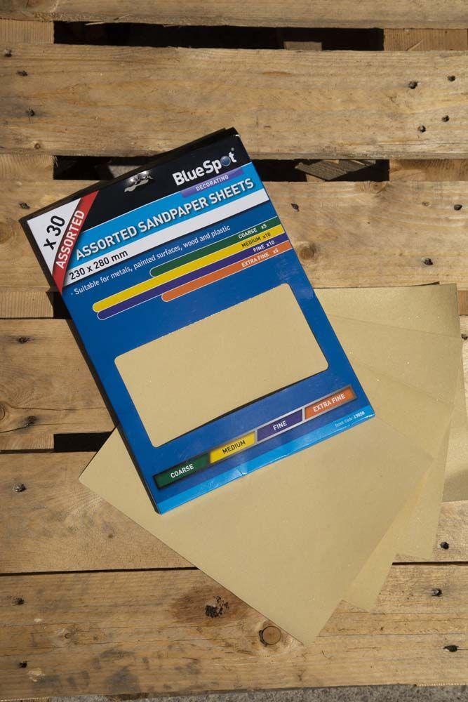 BLUE SPOT TOOLS 30 PCE ASSORTED SANDPAPER SHEETS - Premium Abrasives from BLUE SPOT - Just £6.99! Shop now at Bargain LAB