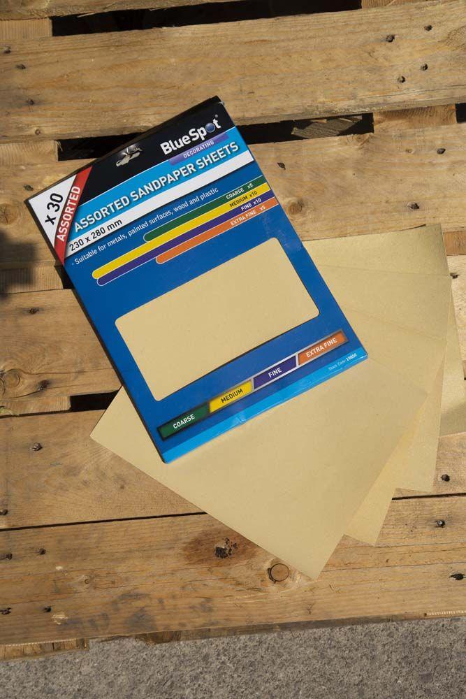 BLUE SPOT TOOLS 30 PCE ASSORTED SANDPAPER SHEETS - Premium Abrasives from BLUE SPOT - Just £6.99! Shop now at Bargain LAB