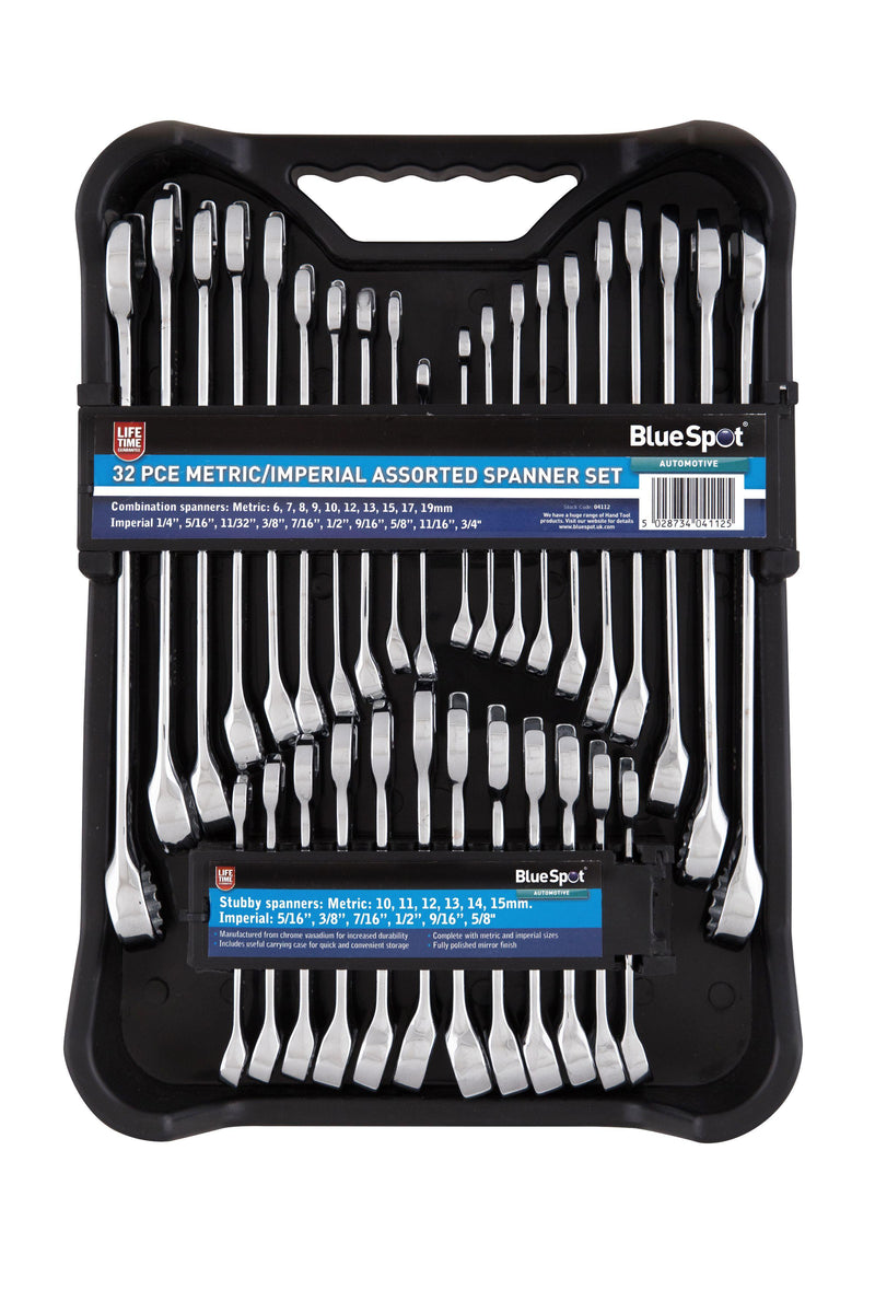 BLUE SPOT TOOLS 32 PCE METRIC/IMPERIAL ASSORTED SPANNER SET (6-19MM)(1/4"-5/8") - Premium Automotive from BLUE SPOT - Just £37.99! Shop now at Bargain LAB