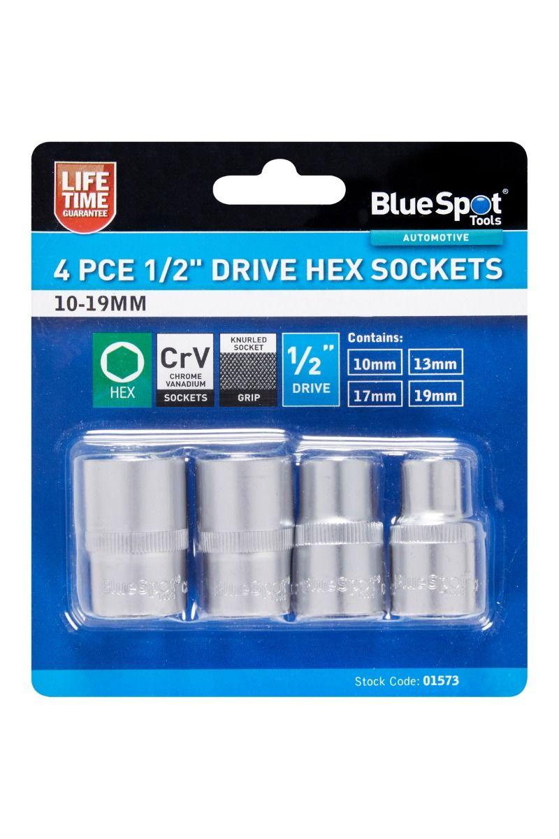 BLUE SPOT TOOLS 4 PCE 1/2 DRIVE SOCKETS (10MM-13MM-17MM-19MM) - Premium Automotive from BLUE SPOT - Just £7.49! Shop now at Bargain LAB