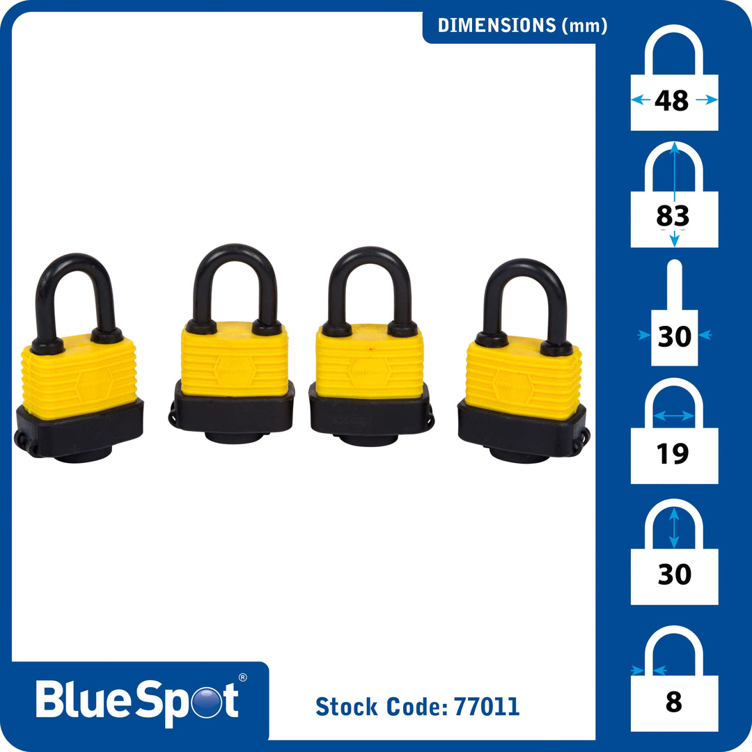 BLUE SPOT TOOLS 4 PCE 40MM WEATHER RESISTANT PADLOCKS KEYED ALIKE - Premium Security from BLUE SPOT - Just £12.95! Shop now at Bargain LAB