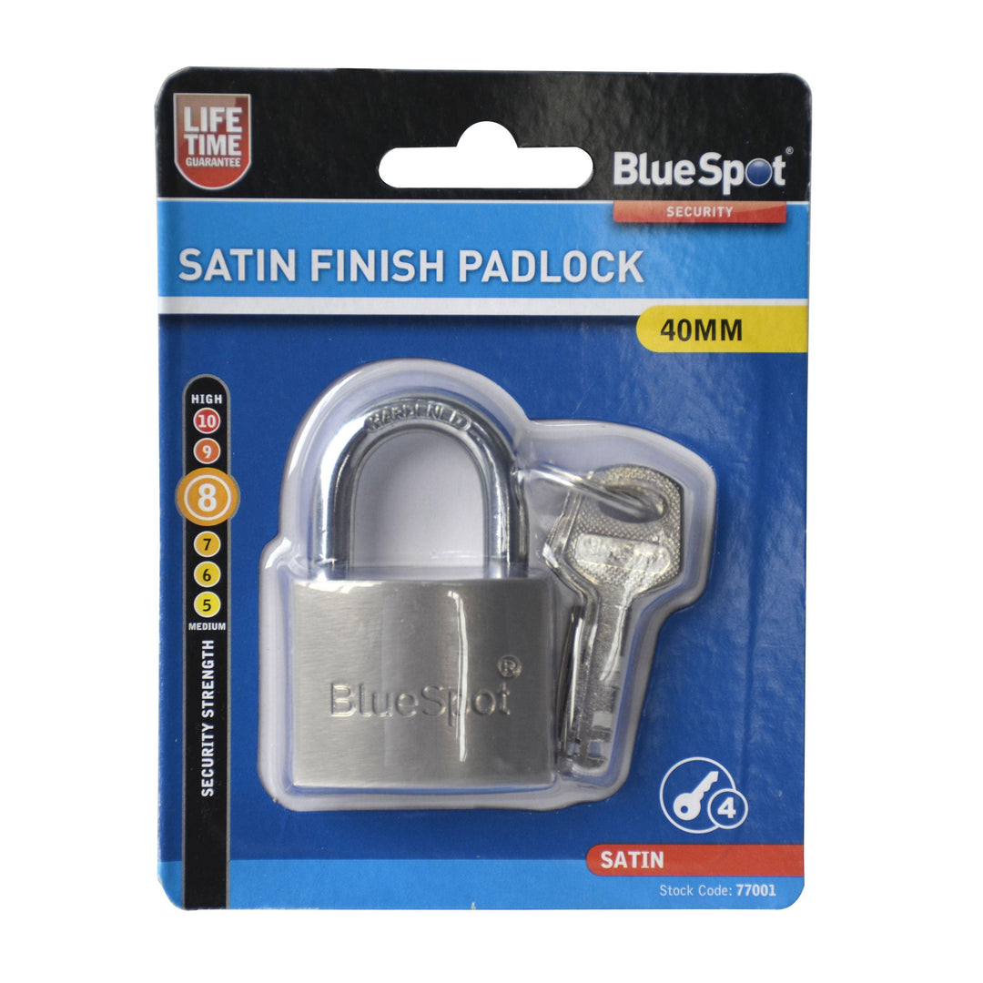 BLUE SPOT TOOLS 40MM SATIN FINISH PADLOCK - Premium Security from BLUE SPOT - Just £6.99! Shop now at Bargain LAB