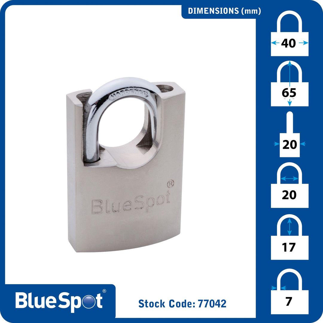 BLUE SPOT TOOLS 40MM SHROUDED SATIN FINISH PADLOCK - Premium Security from BLUE SPOT - Just £7.99! Shop now at Bargain LAB