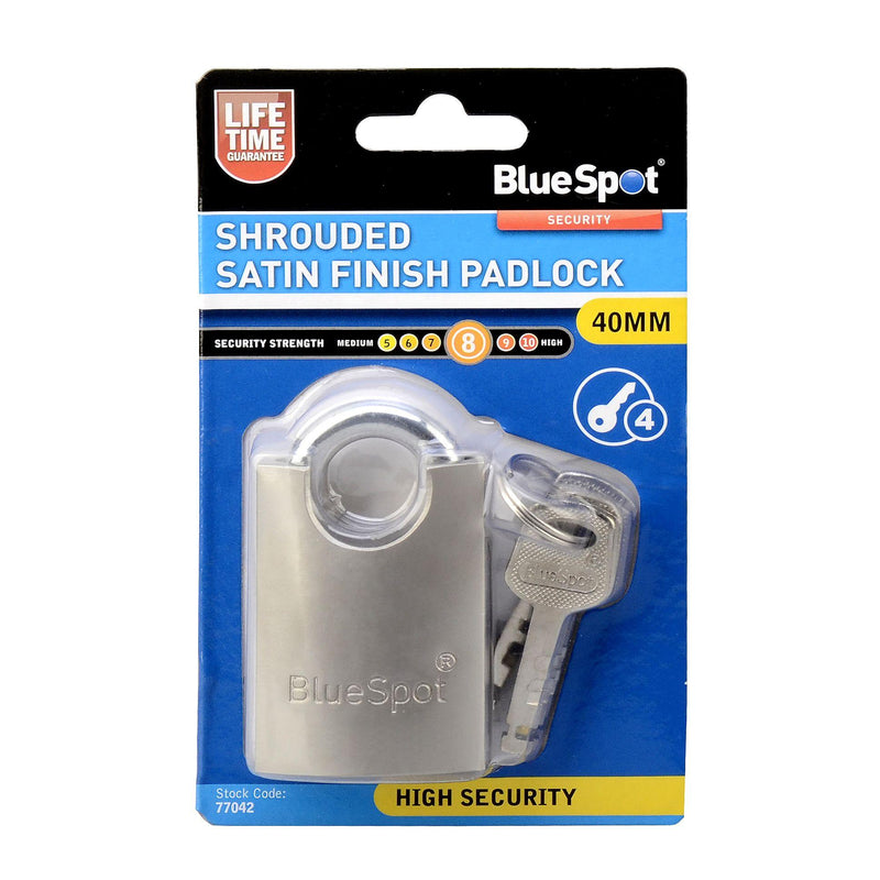 BLUE SPOT TOOLS 40MM SHROUDED SATIN FINISH PADLOCK - Premium Security from BLUE SPOT - Just £7.99! Shop now at Bargain LAB