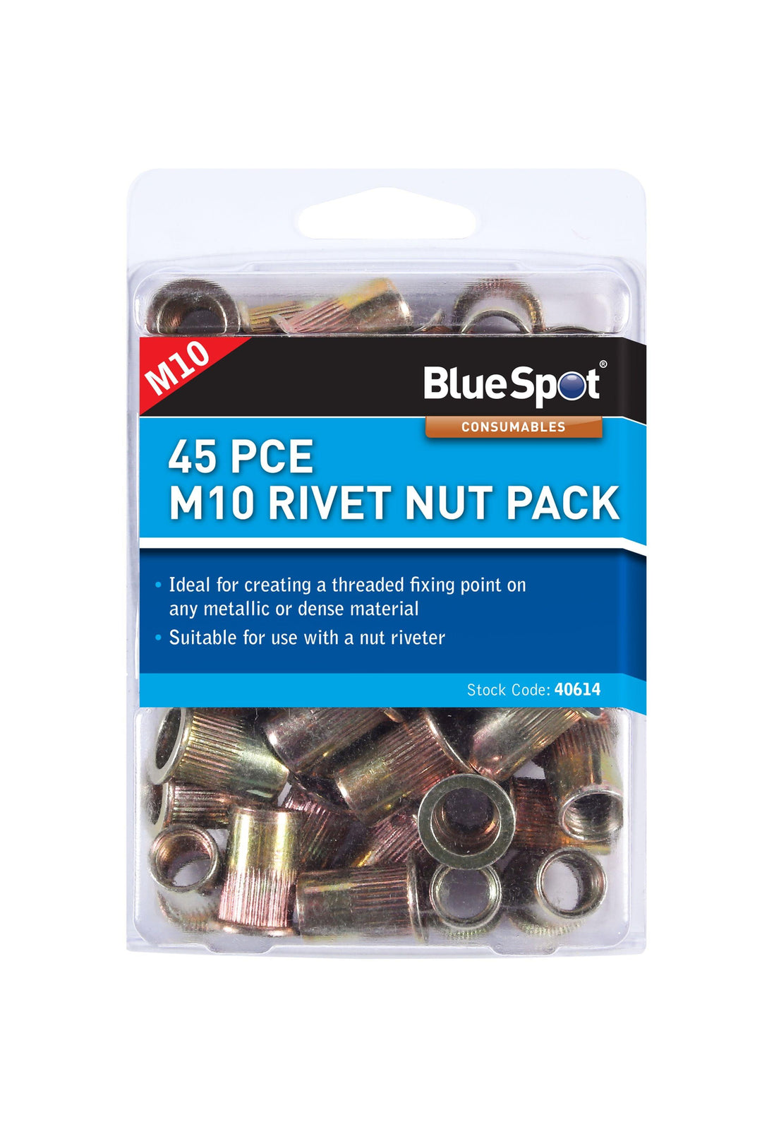 BLUE SPOT TOOLS 45 PCE M10 RIVET NUT PACK - Premium Engineering and Metalwork from BLUE SPOT - Just £7.99! Shop now at Bargain LAB