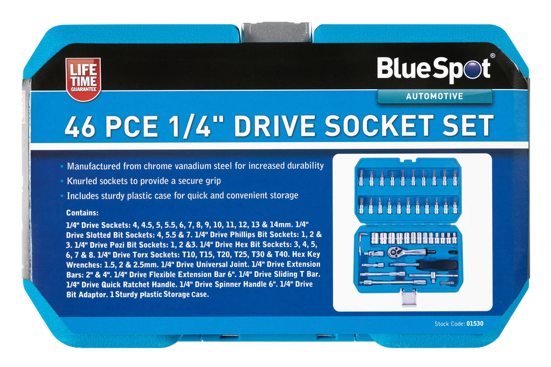 BLUE SPOT TOOLS 46 PCE 1/4" METRIC SOCKET SET (4-14MM) - Premium Automotive from BLUE SPOT - Just £34.99! Shop now at Bargain LAB