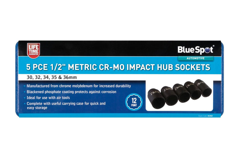 BLUE SPOT TOOLS 5 PCE 1/2" METRIC CR-MO IMPACT HUB SOCKETS (30-36MM) - Premium Automotive from BLUE SPOT - Just £31.99! Shop now at Bargain LAB