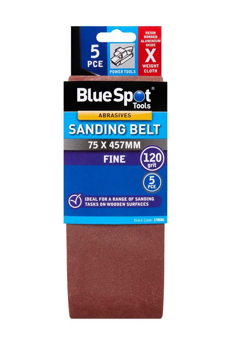 BLUE SPOT TOOLS 5 PCE 75 X 457MM SANDING BELT 120 GRIT - Premium Abrasives from BLUE SPOT - Just £6.89! Shop now at Bargain LAB