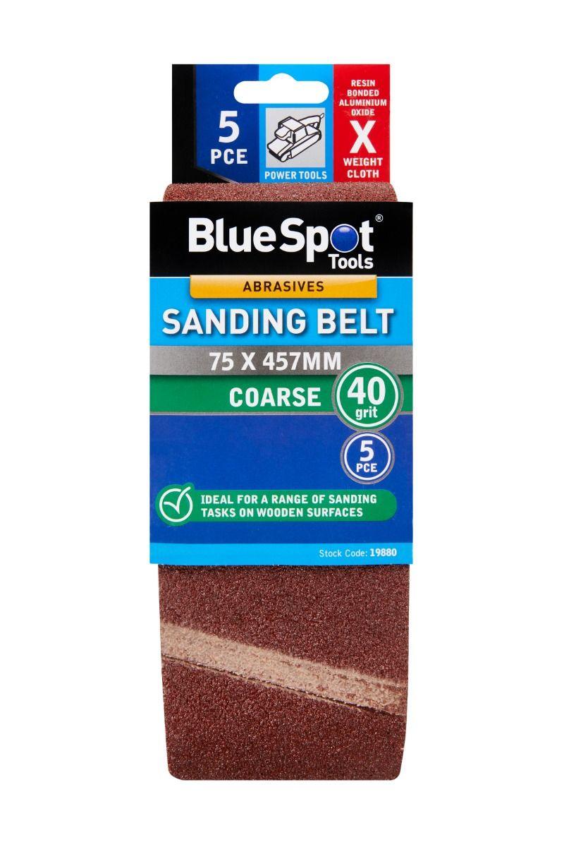 BLUE SPOT TOOLS 5 PCE 75 X 457MM SANDING BELT 40 GRIT - Premium Abrasives from BLUE SPOT - Just £6.99! Shop now at Bargain LAB