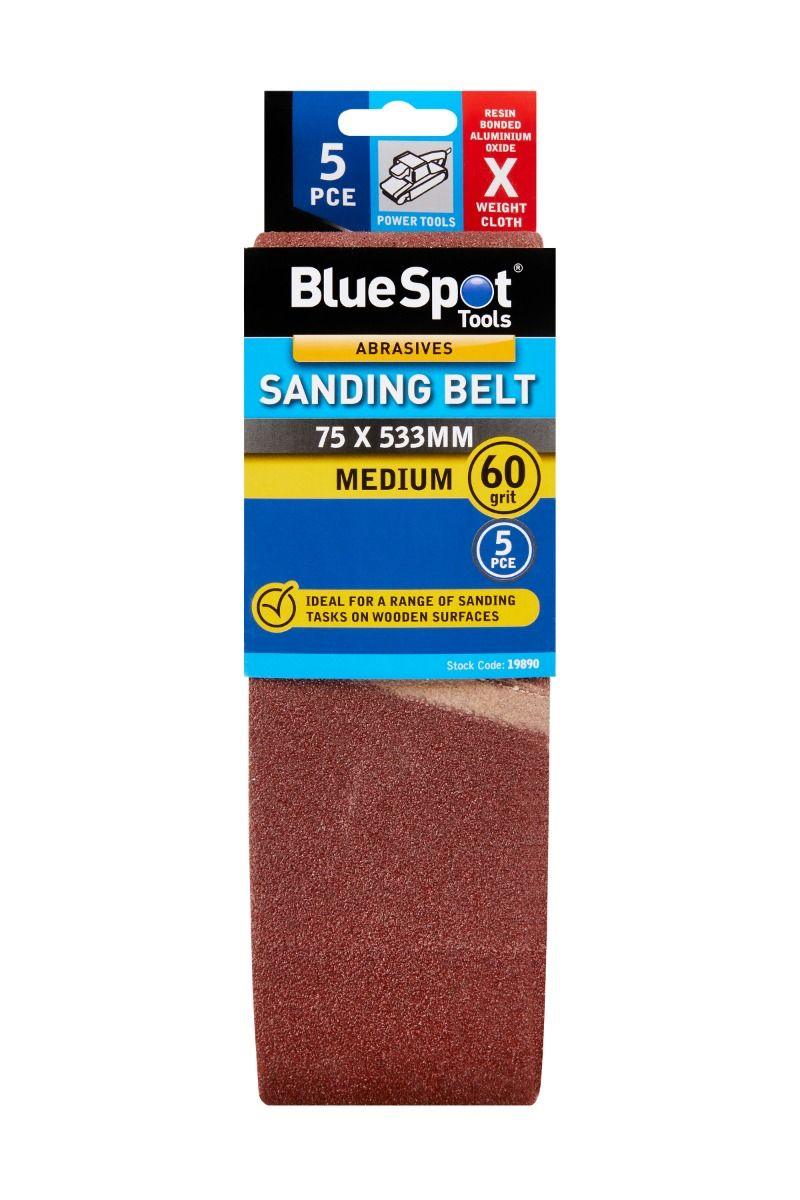 BLUE SPOT TOOLS 5 PCE 75 X 533MM SANDING BELT 60 GRIT - Premium Abrasives from BLUE SPOT - Just £7.29! Shop now at Bargain LAB