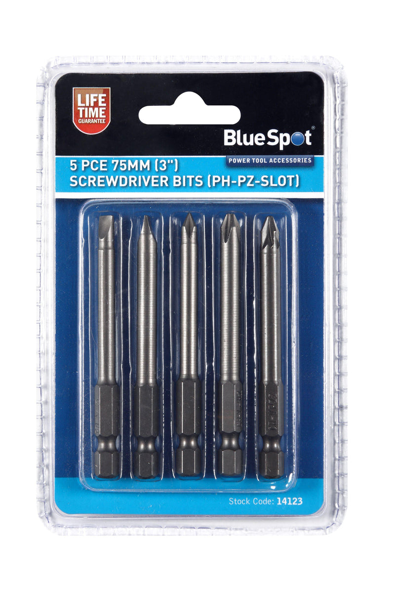 BLUE SPOT TOOLS 5 PCE 75MM (3") SCREWDRIVER BITS (PH-PZ SLOT) - Premium Hand Tools from BLUE SPOT - Just £5.29! Shop now at Bargain LAB