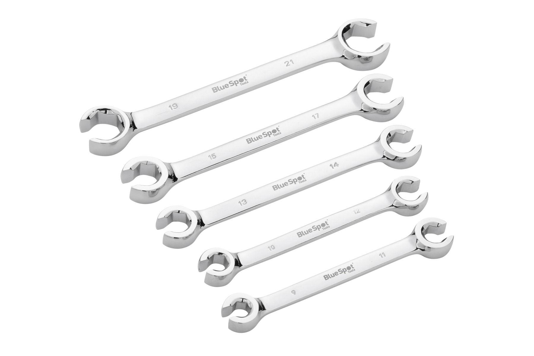 BLUE SPOT TOOLS 5 PCE FLARE NUT SPANNER SET (9-21MM)