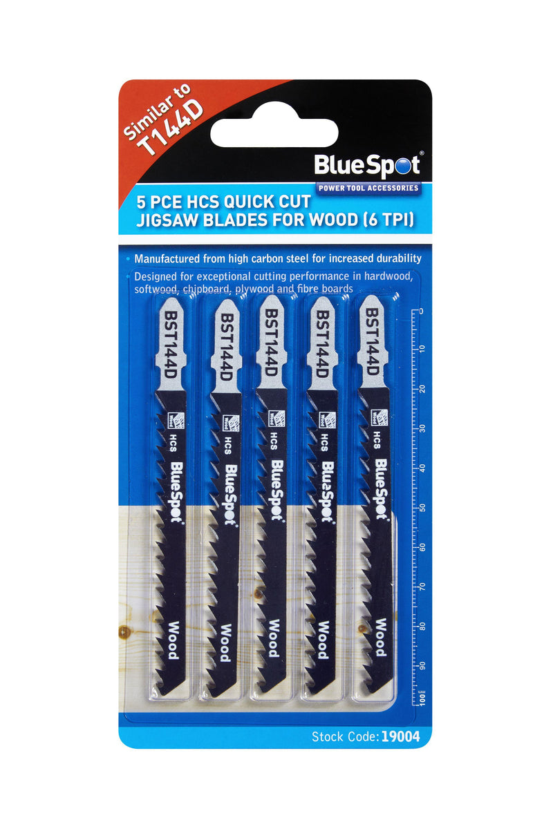 BLUE SPOT TOOLS 5 PCE HCS QUICK CUT JIGSAW BLADES FOR WOOD (6 TPI) - Bargain LAB