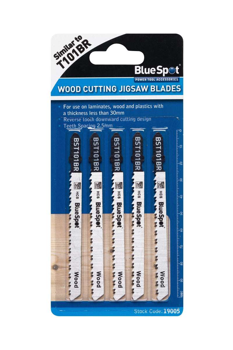 BLUE SPOT TOOLS 5 PCE HCS REVERSE PITCH JIGSAW BLADES FOR WOOD (10 TPI) - Bargain LAB