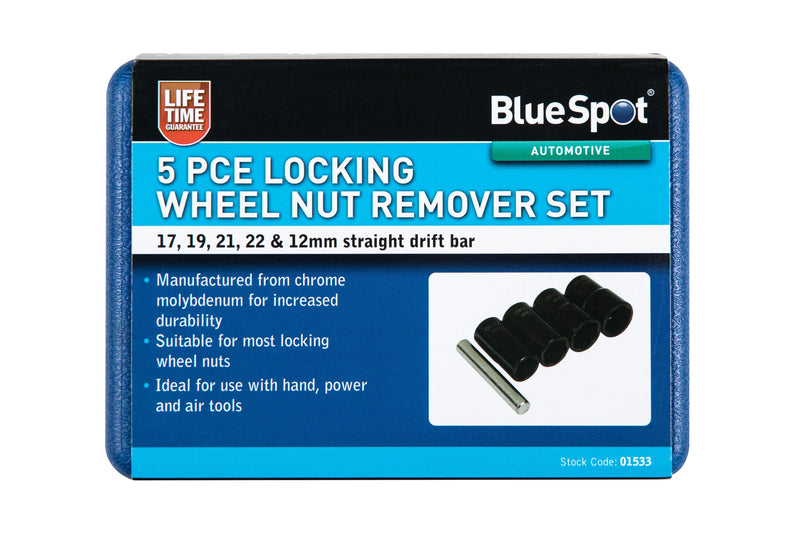 BLUE SPOT TOOLS 5 PCE LOCKING WHEEL NUT REMOVER SET - Premium Automotive from BLUE SPOT - Just £29.99! Shop now at Bargain LAB