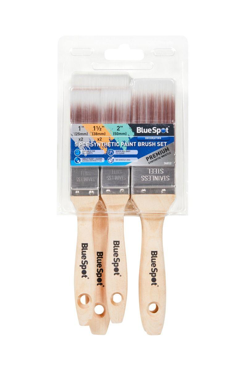 BLUE SPOT TOOLS 5 PCE SYNTHETIC PAINT BRUSH SET (2 PCE – 1”. 2 PCE – 1 ½”. 1 PCE – 2”) - Premium Decorating from BLUE SPOT - Just £9.99! Shop now at Bargain LAB