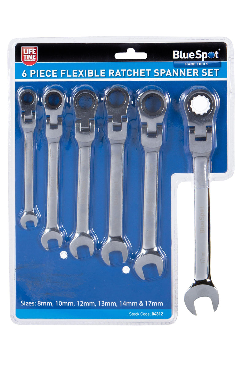 BLUE SPOT TOOLS 6 PCE FLEXIBLE RATCHET SPANNER SET (8-17MM) - Premium Automotive from BLUE SPOT - Just £33.95! Shop now at Bargain LAB