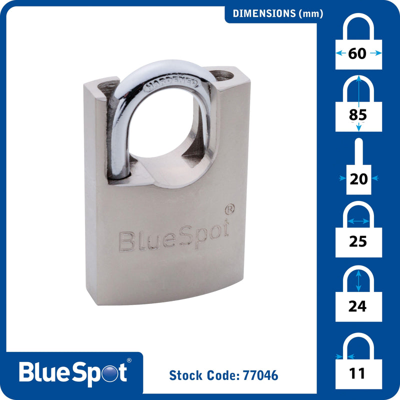 BLUE SPOT TOOLS 60MM SHROUDED SATIN FINISH PADLOCK - Premium Security from BLUE SPOT - Just £9.99! Shop now at Bargain LAB