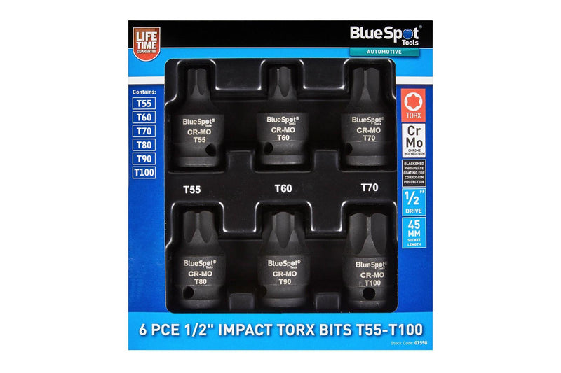BLUE SPOT TOOLS 6PCE 1/2" IMPACT TORX BITS T55-T100 - Premium Automotive from BLUE SPOT - Just £18.99! Shop now at Bargain LAB