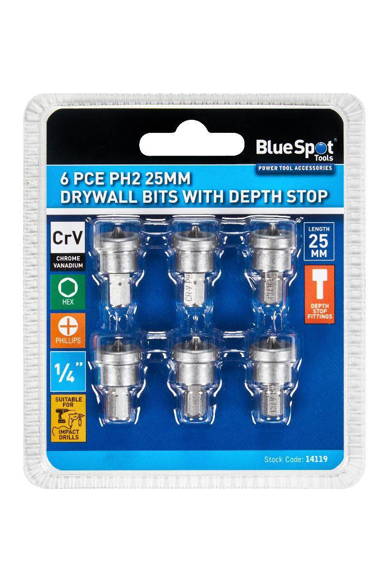 BLUE SPOT TOOLS 6PCE PH2 25MM DRYWALL BIT SET - Bargain LAB