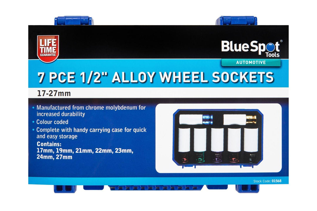 BLUE SPOT TOOLS 7 PCE 1/2" ALLOY WHEEL SOCKETS (17-27MM) - Premium Automotive from BLUE SPOT - Just £42.99! Shop now at Bargain LAB