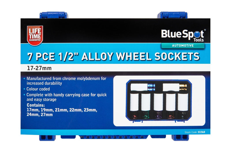 BLUE SPOT TOOLS 7 PCE 1/2" ALLOY WHEEL SOCKETS (17-27MM) - Premium Automotive from BLUE SPOT - Just £42.99! Shop now at Bargain LAB