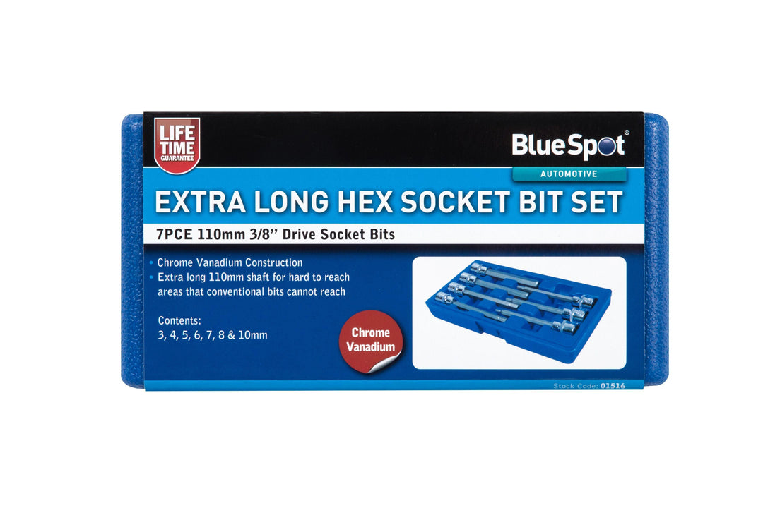 BLUE SPOT TOOLS 7 PCE 3/8" EXTRA LONG HEX SOCKET BIT SET (H3-H10) - Premium Automotive from BLUE SPOT - Just £12.99! Shop now at Bargain LAB