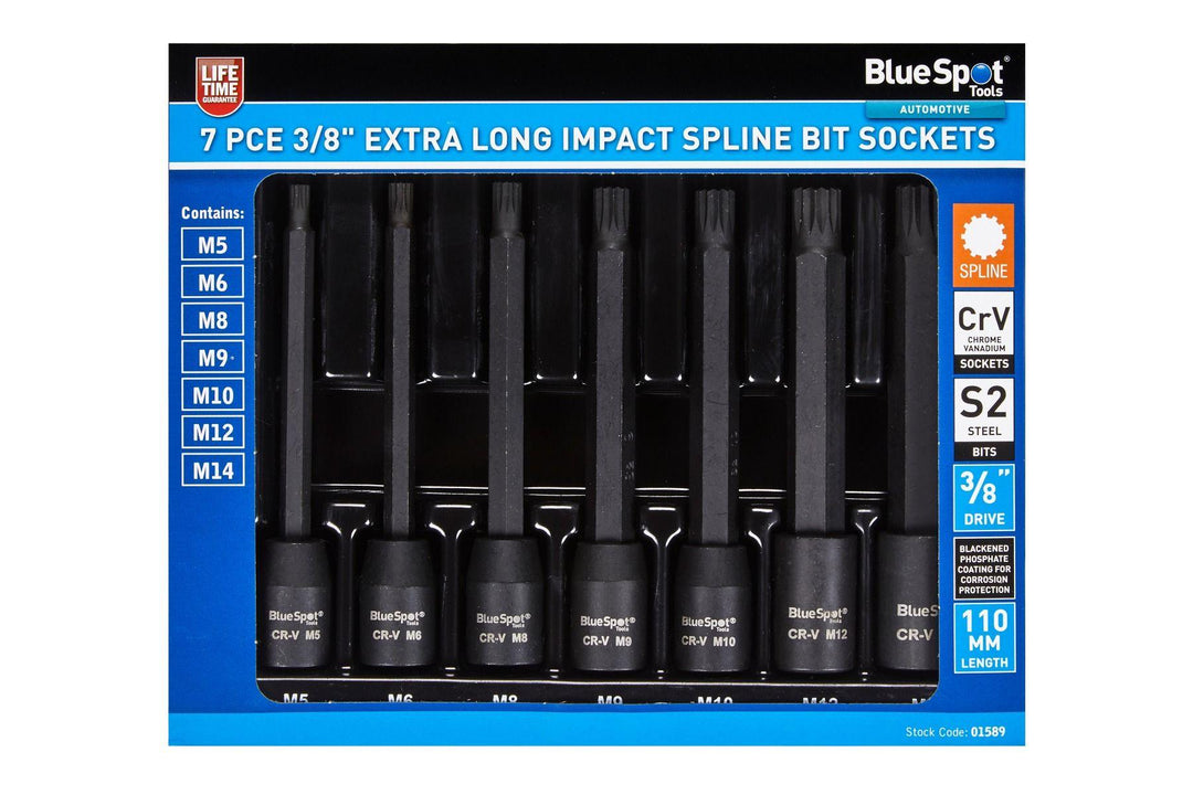 BLUE SPOT TOOLS 7 PCE 3/8" EXTRA LONG IMPACT SPLINE BIT SOCKETS - Premium Automotive from BLUE SPOT - Just £15.49! Shop now at Bargain LAB