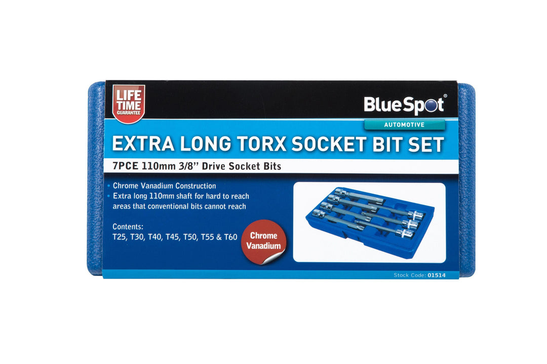 BLUE SPOT TOOLS 7 PCE 3/8" EXTRA LONG TORX SOCKET BIT SET (T25-T60) - Premium Automotive from BLUE SPOT - Just £13.99! Shop now at Bargain LAB